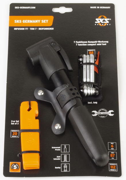 Zestaw SKS - pompka Infusion TT (multi), klucze Tom 7 7 funkcji, łyżki do opon